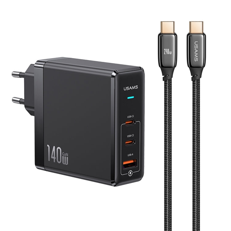 Usams 140W 3 USB-C Interfaces GaN Black Fast Charger Set (EU Plug) - mosaccessories